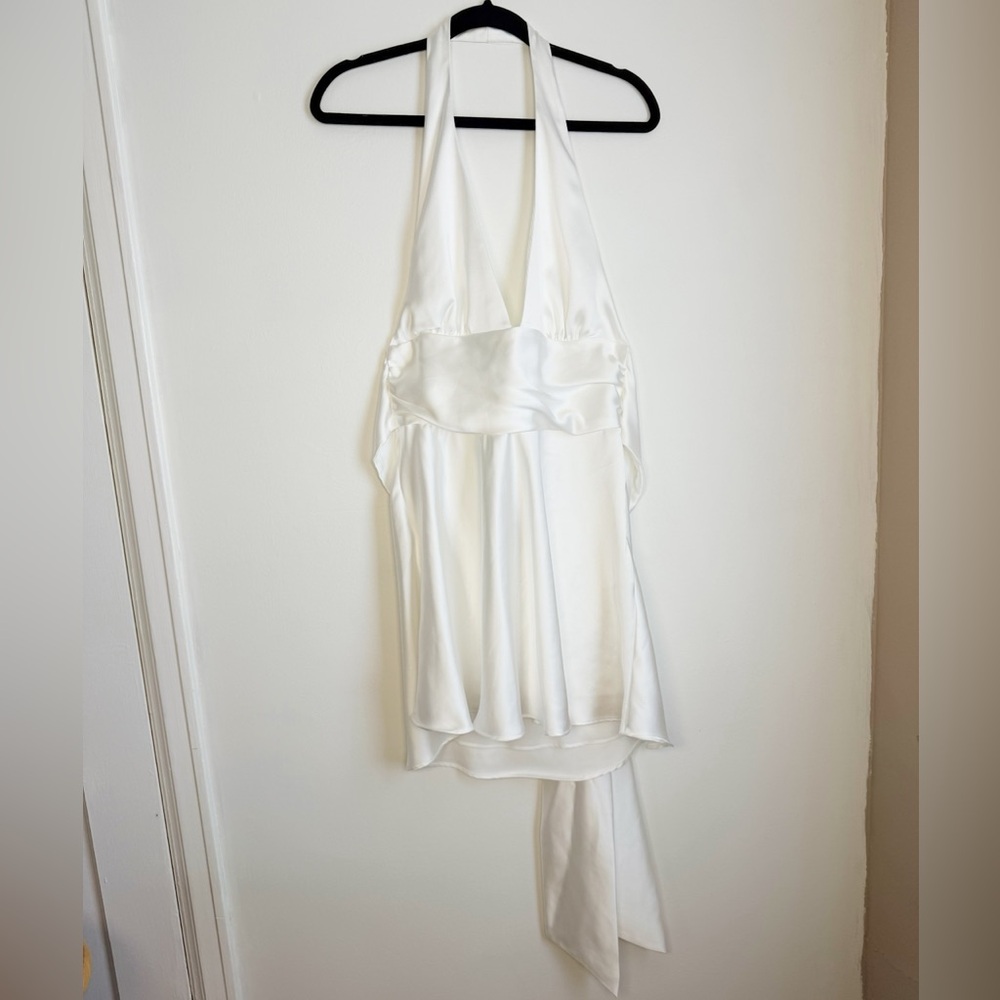 Zara White Satin Halter Mini Dress